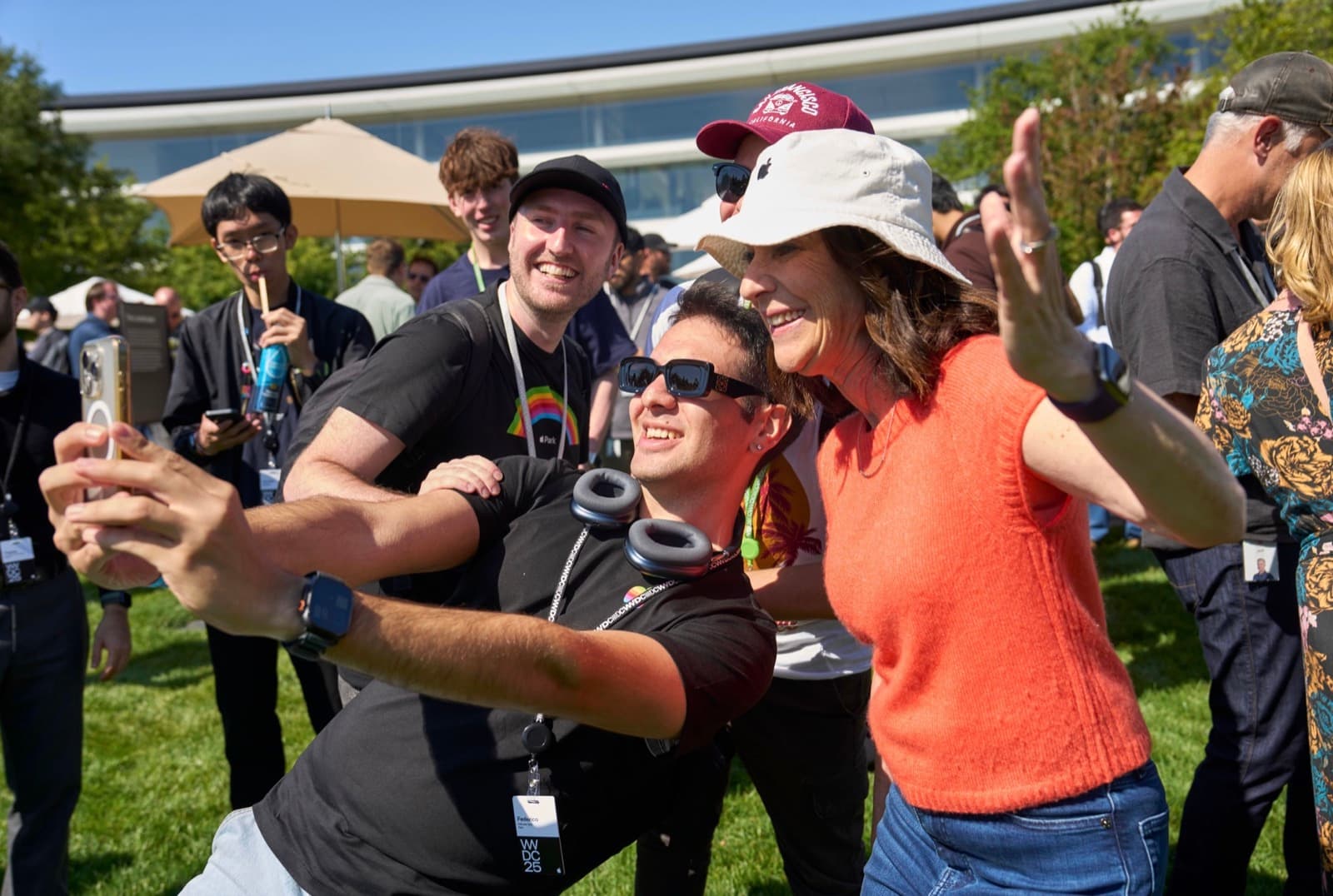 Federico taking a selfie with developers at WWDC
